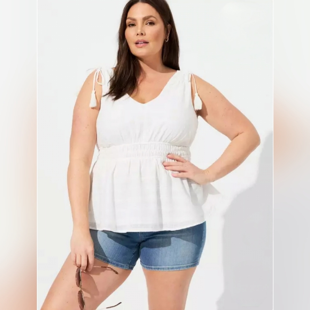 Torrid White Cottage Core, Coastal Cowgirl Babydoll Tank Top - Plus Size 5X